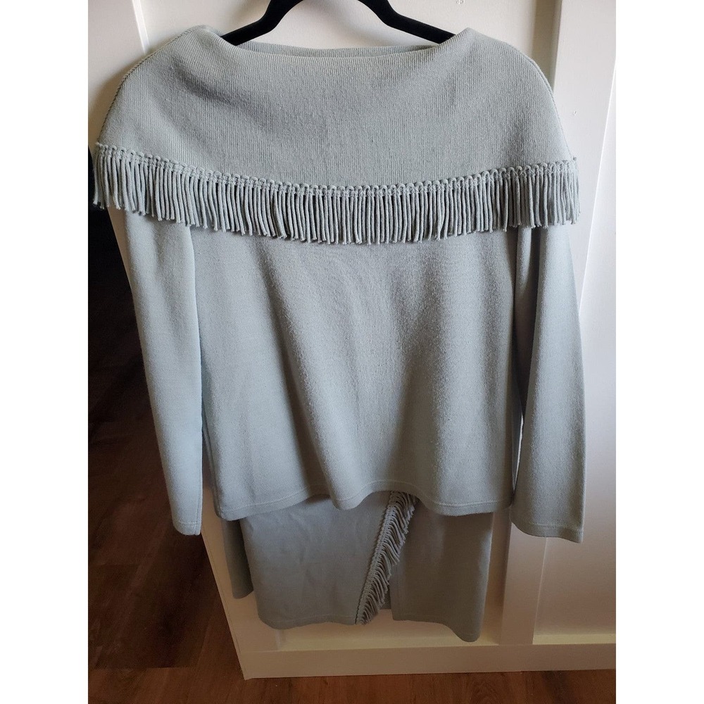 Women's 2 piece Miss Dorby Fringed sweater and skirt set size medium sage green